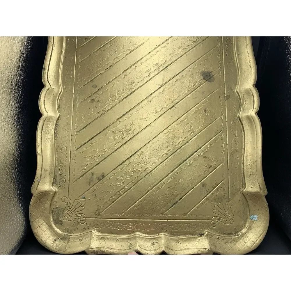 Vtg OFM Florence Italy rectangle ornate tray, serving Vanity Display 16.5”x 12.5